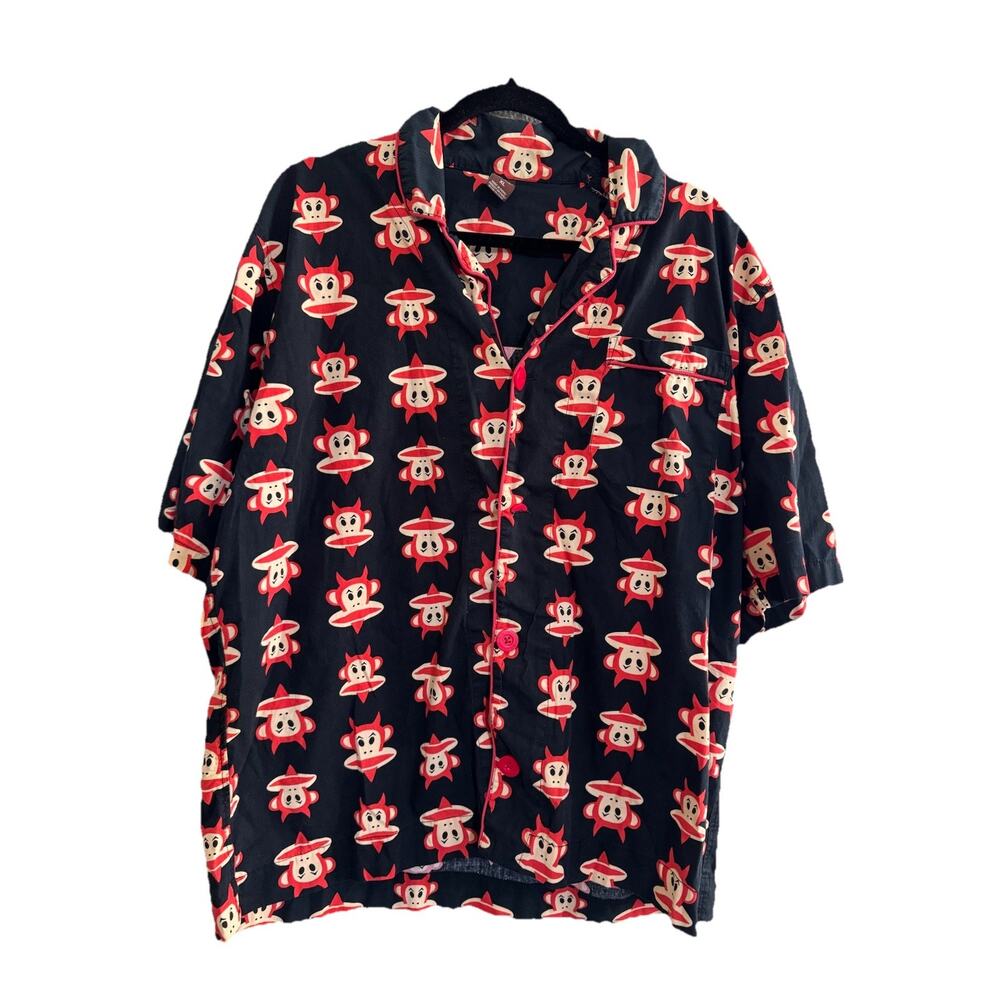Vintage Y2K Paul Frank XL Devil Monkey Black Red Pajama Button Shirt #7077